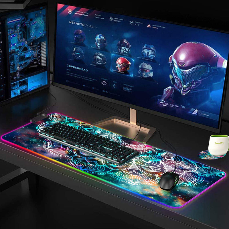 [Australia - AusPower] - RGB Gaming Mouse Pad and Coasters Set,Mandala in Galaxy Extended Soft Led Mouse Pad with 10 Lighting Modes, Anti-Slip Rubber Base,Computer Keyboard Mouse Mat 800 x 300mm / 31.5×11.8 inches Mandala in Galaxy 