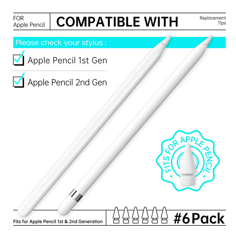 [Australia - AusPower] - Pencil Tips Replacement for Apple Pencil 1st Gen & 2nd Generation (6 Pack) , Pen Nibs Compatible with iPad Pencil. 