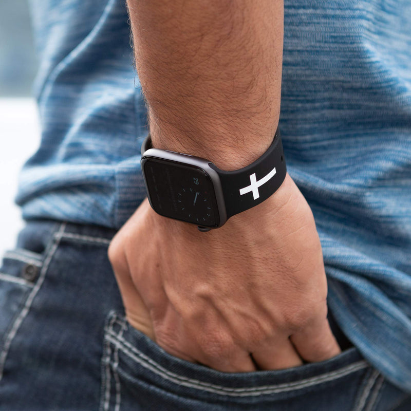 [Australia - AusPower] - FaithSign 38-40 mm Apple Watch Compatible Band with Bible Verse - Christian Cross Religious Print - Smart Watch Wristband for Men, Women - Breathable Strap for Fitness, Sport, Casual Wear - Black Black-Cross 40mm/38mm 
