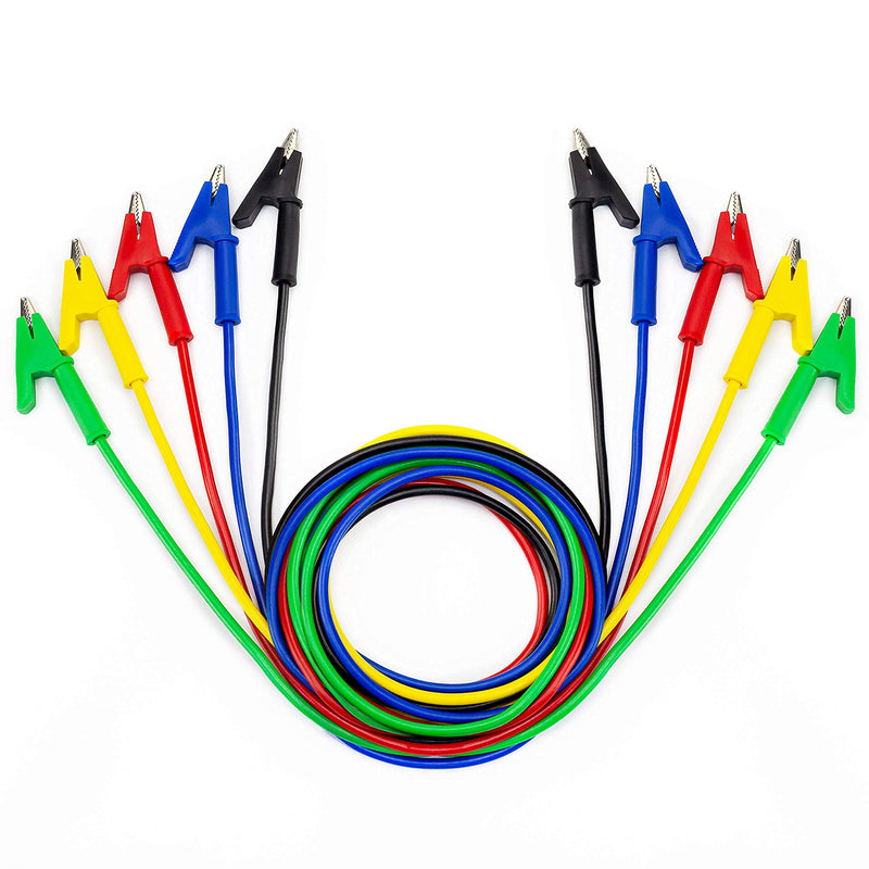 [Australia - AusPower] - KAIWEETS 5PCS Alligator Clips Electrical Test Leads Set, 15A Jumper Wires Heavy Duty with Protective Copper Clips, Premium Cables for Electrical Testing, Experiment, 5 Colors 39.6 inches 