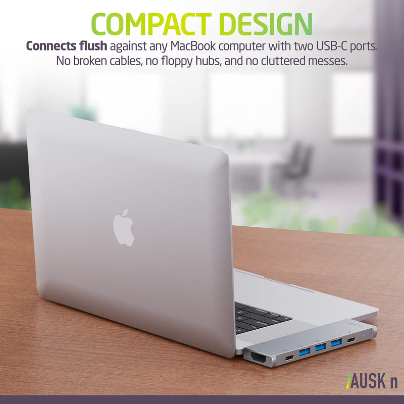 [Australia - AusPower] - AUSK'n USB C Hub Type C for MacBook Pro Air | Universal 8 in 1 Adapter Multiport Extender (Non-Dongle) - All-in-One Ports Include: USB 3.0, HDMI 4K, SD / Micro SD TF Card Readers - Charging Supported 