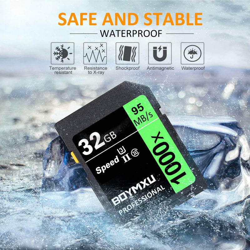 [Australia - AusPower] - 32GB Memory Card U3, BOYMXU Professional 1000 x Class 10 Card U3 Memory Card Compatible Computer Cameras and Camcorders, Camera Memory Card Up to 95MB/s, Green/Black 32GB GREEN 