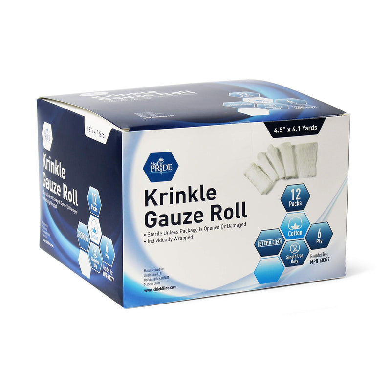 [Australia - AusPower] - Medpride Sterile Krinkle Gauze Rolls - Cotton Wound Dressing Sterile Wraps – 6-Ply Highly Absorbent First Aid Gauzes - Medical Individually Wrapped Mesh Bandage Gauzes [12 Rolls]- 4.5'' x 4.1 Yards 12 