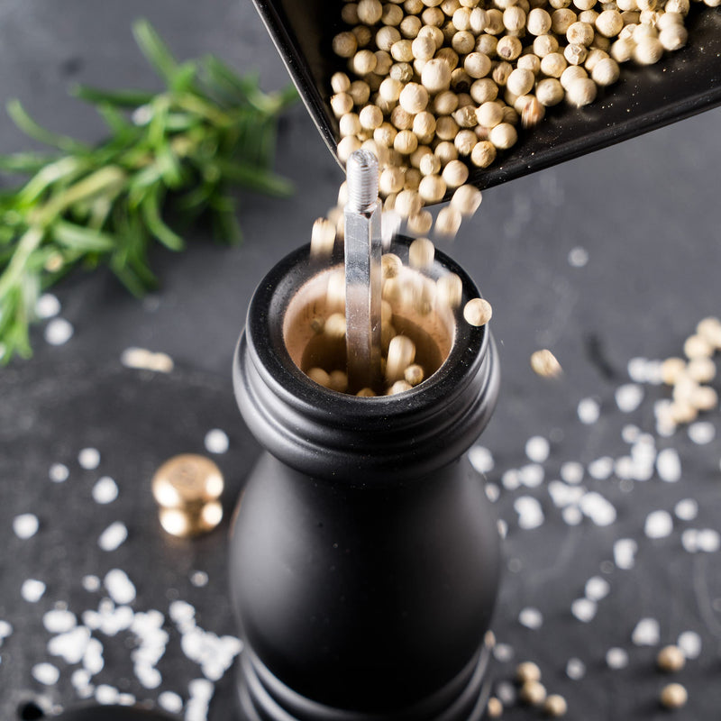 [Australia - AusPower] - Wooden Pepper Mill or Salt Mill, BILL.F 7 Inch Wood Salt and Pepper Grinder Set of 2 With a Adjustable Ceramic Rotor and Easily Refillable Black 