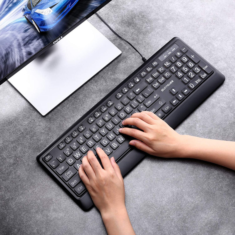 [Australia - AusPower] - SurnQiee Large Letter Print Keyboard, 104 Keys Standard Full Size USB Wired White LED Backlit Computer Keyboard (KB612) 