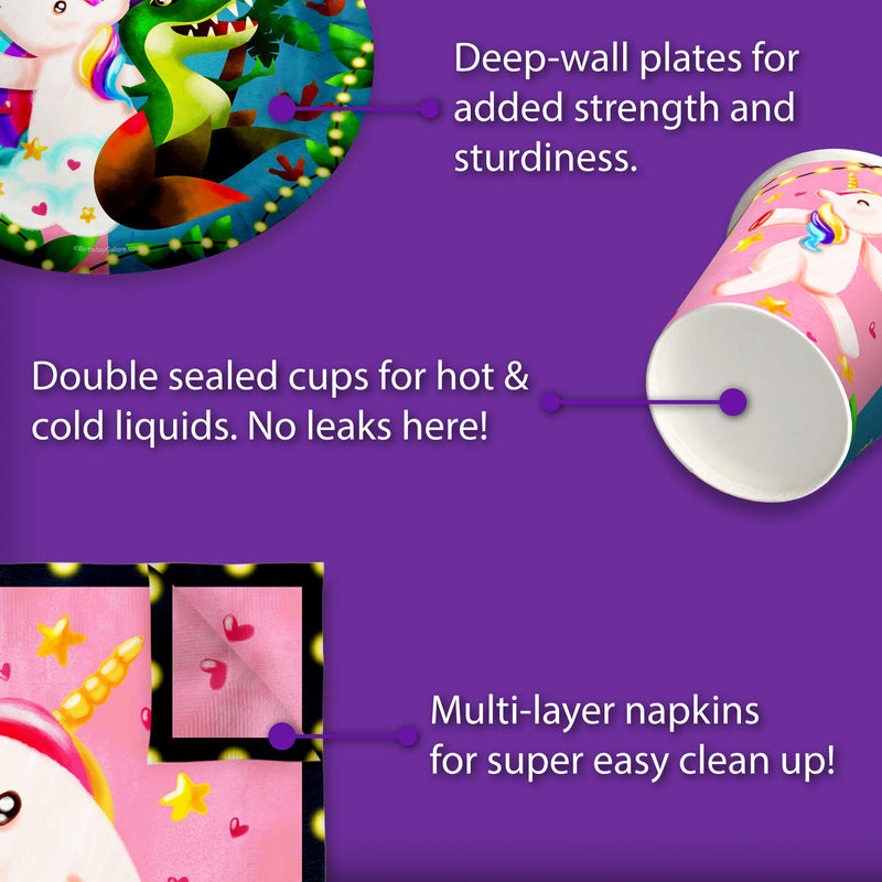 [Australia - AusPower] - Unicorns & Dinos Joint Birthday Party Supplies Set Plates Napkins Cups Tableware Kit for 16 