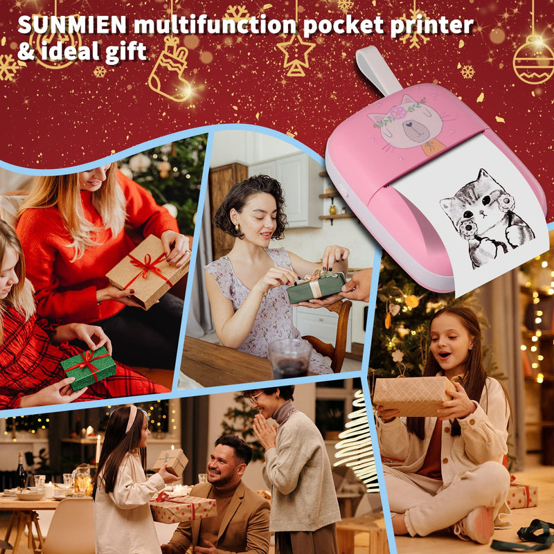 [Australia - AusPower] - Mini Pocket Portable Printer, Inkless Wireless Bluetooth Pocket Thermal Mini Printer for iOS & Android, Mini Sticker Printer for Label Receipt Photo Notes Study Home Office Pink 