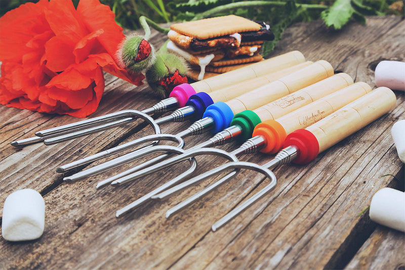 [Australia - AusPower] - CARPATHEN Campfire Roasting Sticks for Marshmallow and Hot Dog - Set of 6 Telescopic Smores Skewers Extra Long Heavy Duty Forks for Fire Pit & Fireplace - Camping Grill Accessories 