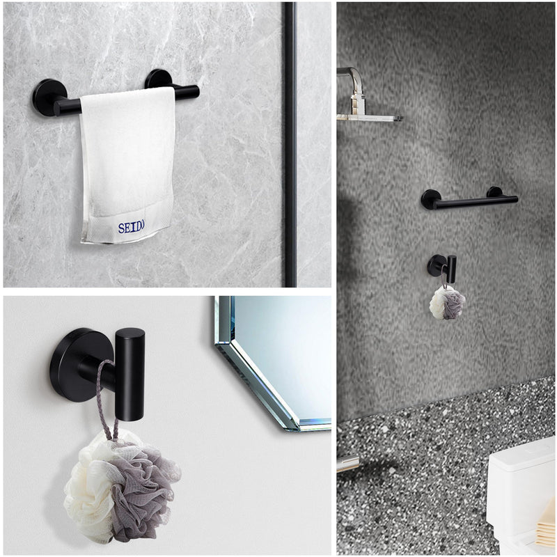 [Australia - AusPower] - SEIDO 3-Pieces Bathroom Hardware Set Black Bathroom Accessories Set, SUS 304 Stainless Steel Towel Bar for Bathroom Wall Black Towel Rack 