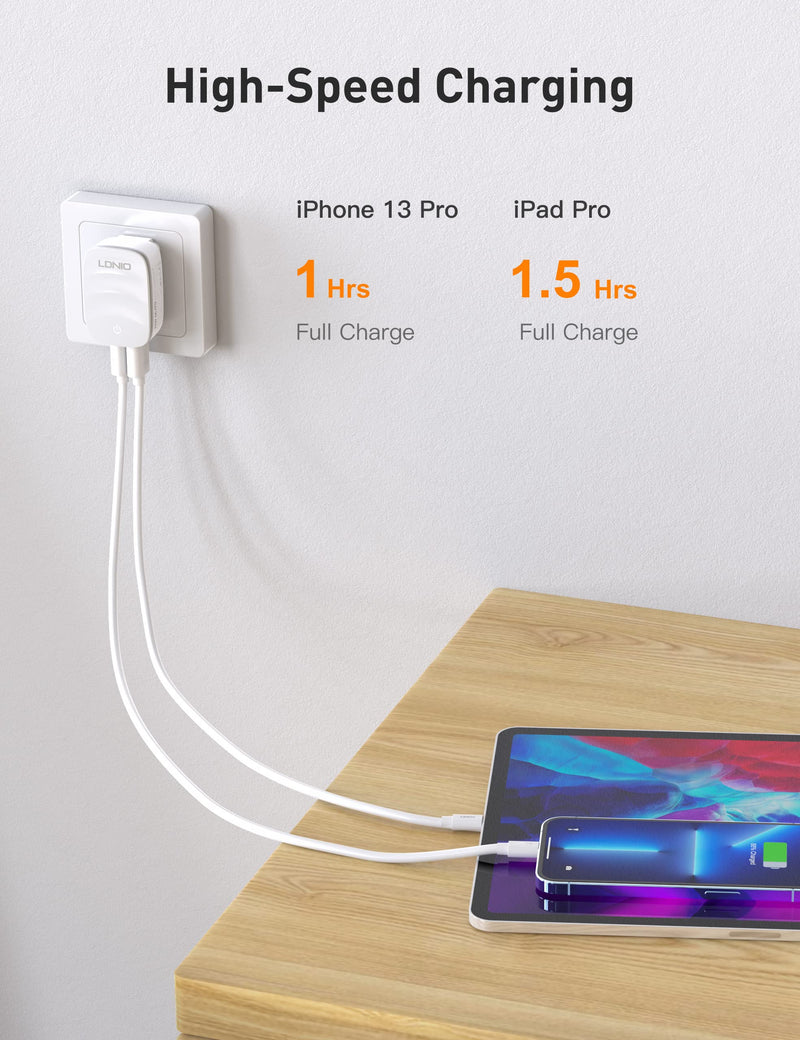[Australia - AusPower] - USB C Wall Charger with Night Light, LDNIO Dual-Port Charger Block, PD 20W Wall Plug & QC 18W Fast Charger Compatible with iPhone iPad Samsung Galaxy Smart Phone Kindle Tablet Earbuds and More 