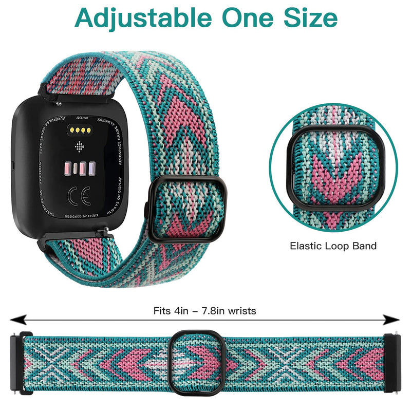 [Australia - AusPower] - Welltin 2 Pack Bands Compatible with Fitbit Versa / Fitbit Versa 2 / Fitbit Versa Lite for Women Men, Breathable Woven Fabric Strap, Adjustable Replacement Wristband for Fitbit Versa Smart Watch Black/Green Arrow One size 