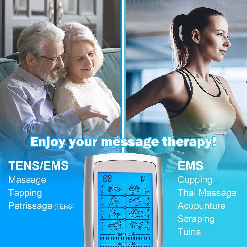 [Australia - AusPower] - Easy@Home Rechargeable TENS Unit + EMS Muscle Stimulator, 2 Independent Channels, 20 Intensity Levels, 8 Massage Types+16 Modes, 510K Cleared FSA Eligible Handheld Electronic Pulse Massager, EHE029G-B 