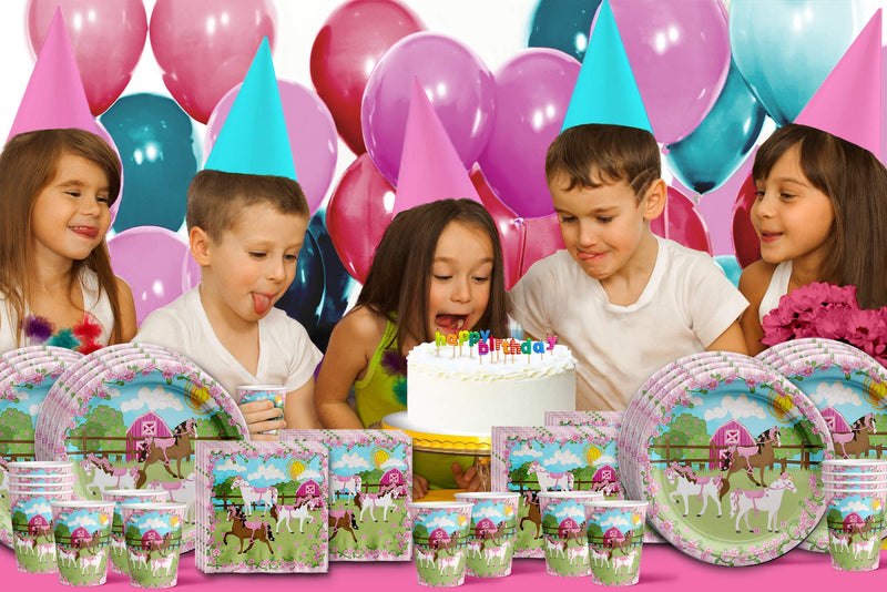 [Australia - AusPower] - Lovely Pink Horse Birthday Party Supplies Set Plates Napkins Cups Tableware Kit for 16 
