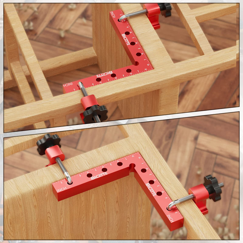 [Australia - AusPower] - DICATTE 90 Degree Positioning Square Right Angle Clamp( 5.5" +4.7") Aluminum Alloy Woodworking Carpenter Tool,4 Pcs Right Angle Clamps With 4 Clamps ,For Picture Frame Box Cabinets Drawers (RED) Red 