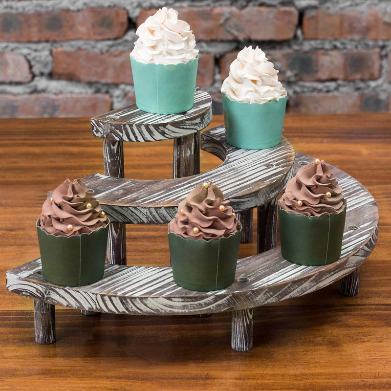 [Australia - AusPower] - MyGift 3 Tier Rustic Torched Wood Semicircle Cupcake Stand Display Risers 