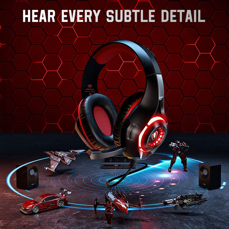[Australia - AusPower] - Gaming Headset for PS4 PS5 Xbox One Switch PC with Noise Canceling Mic, Deep Bass Stereo Sound (Black Red) Black Red 