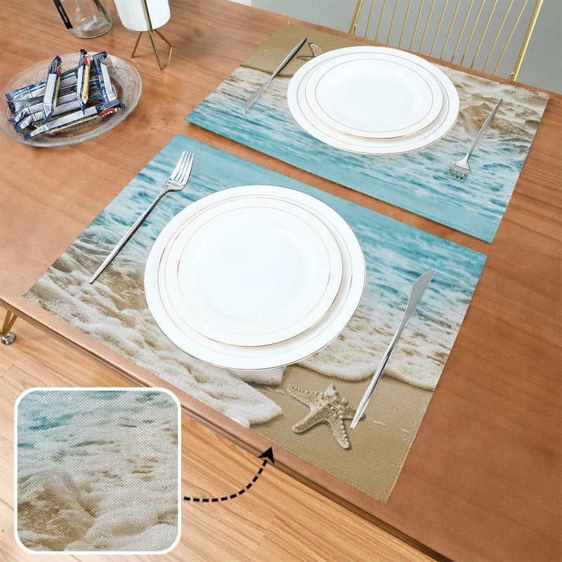 [Australia - AusPower] - ALAZA Sea Beach Wave Starfish Ocean Placemats Set of 4, Washable Table Mats Kitchen Dining Table Home Decor 12" x 18" Multi7 