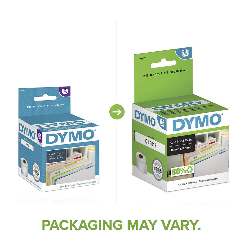[Australia - AusPower] - DYMO LW 1-Up File Folder Labels for LabelWriter Label Printers, White, 9/16'' x 3-7/16'', 2 Rolls of 130 (30327) 260 labels 