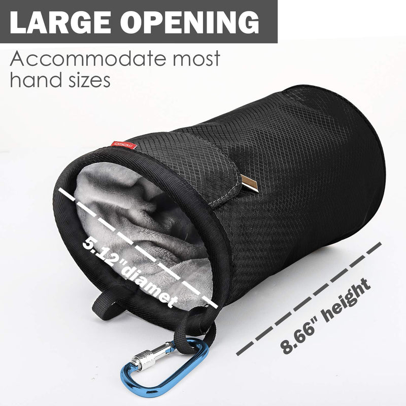 [Australia - AusPower] - MoKo Chalk Bag, Drawstring Rock Climbing Chalk Bag Bouldering Chalk Bag Bucket with Adjustable Belt & Zippered Pockets and Carabiner for Rock Climbing Weight Lifting Gymnastics Crossfit Black 