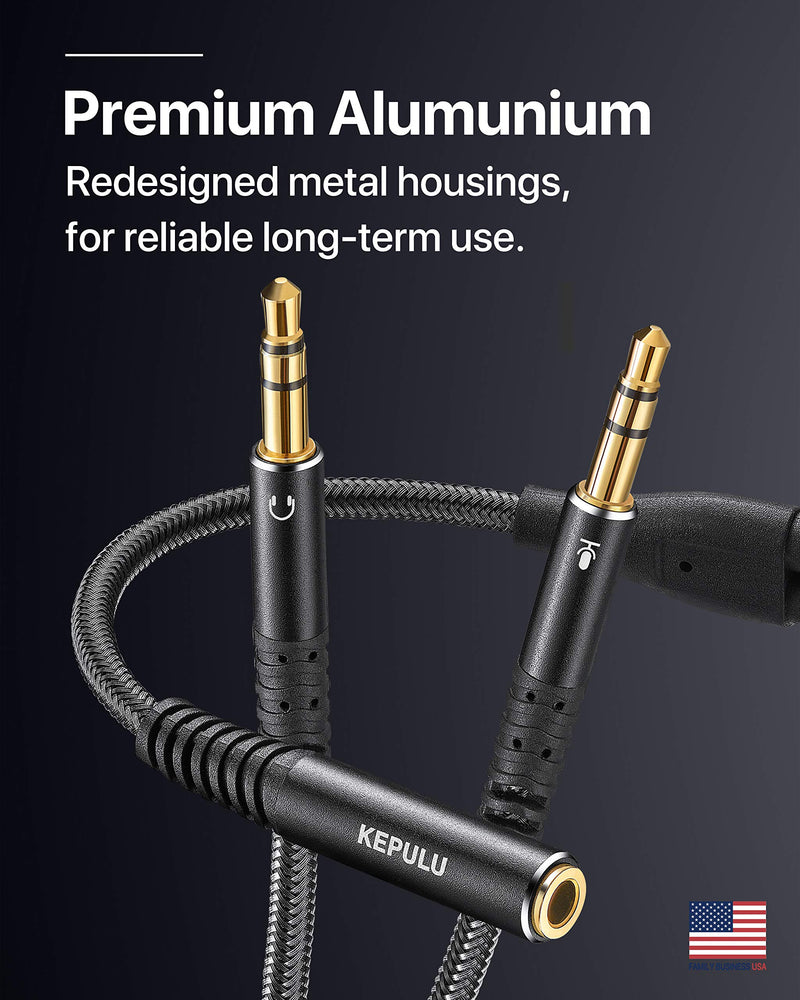 [Australia - AusPower] - KEPULU Headset Splitter Cable, Mic Headphone Adapter, ProAudioLine [Strong-braided Lossless Sound], Spliter 3.5mm TRRS female to TRS Male Microphone Jack / Audio Jack, Headphones Y Cable VoIP Phone 