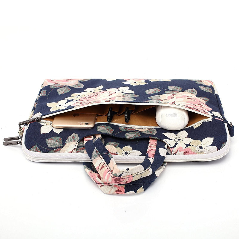 [Australia - AusPower] - Canvaslife White Rose Patten Waterproof Laptop Shoulder Messenger Bag Case Sleeve for 14 Inch 15 Inch Laptop Case Laptop Briefcase 15.6 Inch 15 inch/15.6 inch 