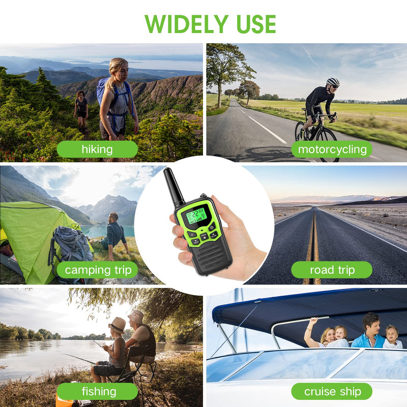 [Australia - AusPower] - Walkie Talkies,MOICO Long Range Walkie Talkies for Adults Two-Way Radios with 22 Channels FRS VOX Scan LCD Display with LED Flashlight for Field, Survival Biking Hiking Camping 2 Pack (Green) Green 