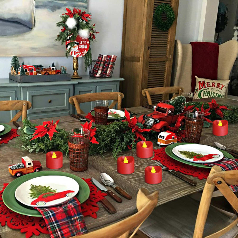 [Australia - AusPower] - Yakpo 12 Pack Flameless Red Tea Light Battery Operated, Flickering LED Red Votive Candles Outdoor Flicker Electric Fake Tealight Candles Bulk for Christmas Halloween Wedding Romantic Party Decorations 