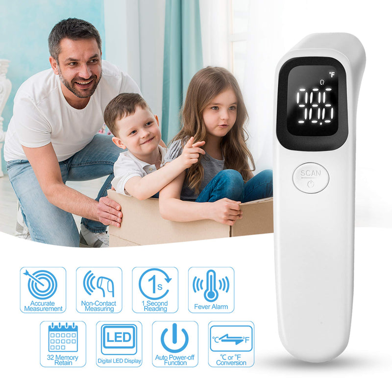 [Australia - AusPower] - Non-Contact Light Weight Infrared Forehead Digital Infrared Thermometer for Children, Kids, Adults Baby with Fever Indicator,°C/°F Switchable (White) 