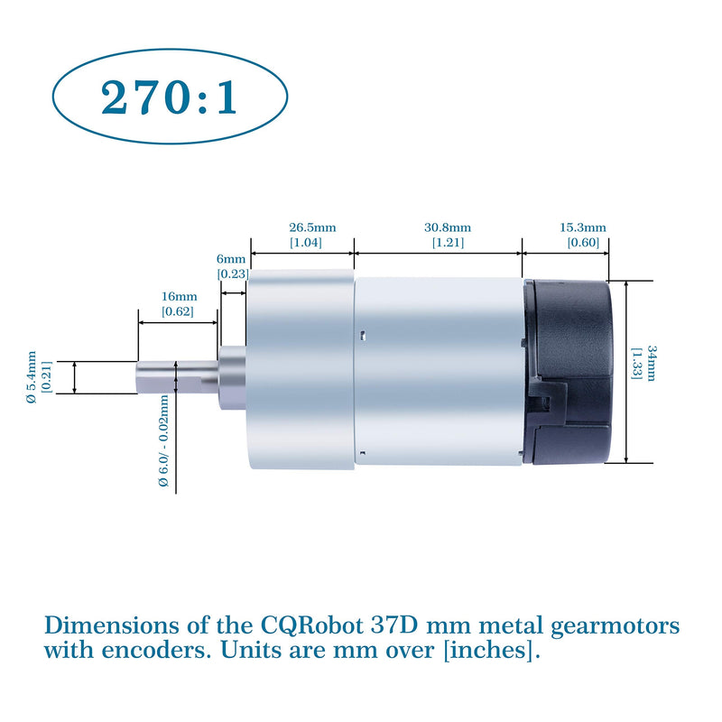 [Australia - AusPower] - CQRobot Ocean: 270:1 Metal DC Geared-Down Motor 37Dx72.5L mm 6V/12V, with 64 CPR Encoder and Bracket. 6V-3W-20RPM-40 kg.cm(540 oz.in), 12V-6W-40RPM-70 kg.cm(973 oz.in), D-Shaped Output Shaft 16mm. 