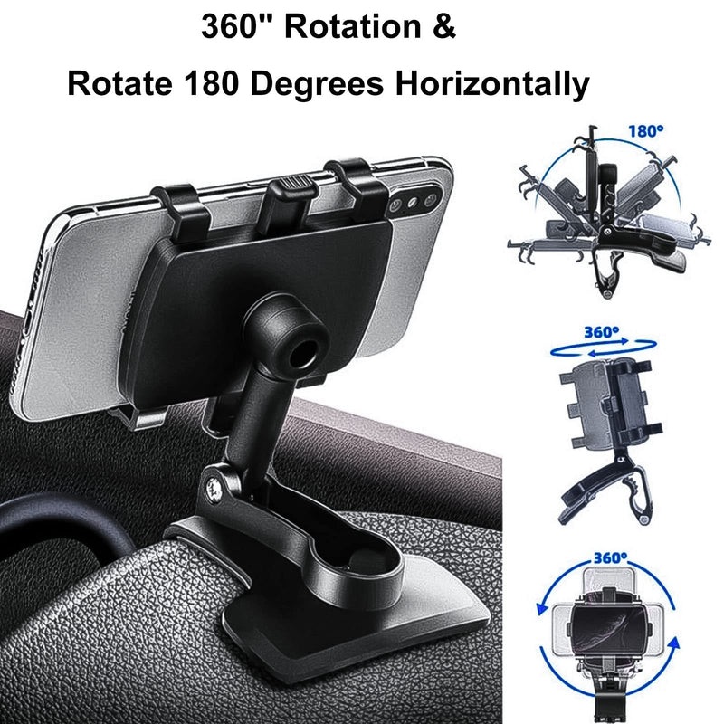 [Australia - AusPower] - Car Phone Holder Mount, 360 Degree Multifunction Universal Dashboard Cell Phone Clip, Upgrade Mobilephone Holder Compatible 3 to 7-inch Smartphones (Black) 