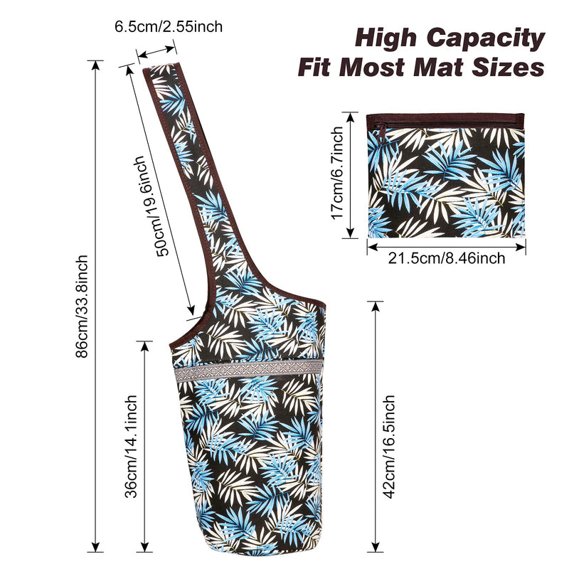 [Australia - AusPower] - SARHLIO Yoga Mat Bag with Large Size Open Pocket and Inside Zipper Pocket Yoga Mat Carrier Bag Fit Most Size Mats Yoga Bag for Women Men Easy Access Lightweight Comfortable Shoulder Strap Black Maple Leaf 