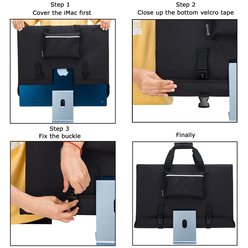 [Australia - AusPower] - KISLANE Travel Carrying Case for 24'' iMac Desktop Computer, Protective Storage Bag for iMac Monitor Dust Cover with Carry Handle for 24 inch iMac Screen and Accessories (Black) Black 