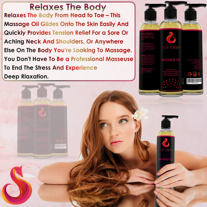 [Australia - AusPower] - Massage Oil for Couples, Women & Men (1 Bottle, 8 fl oz) - Fox Envy Massage Oil with Coconut Oil & Jojoba Oil - Vanilla 