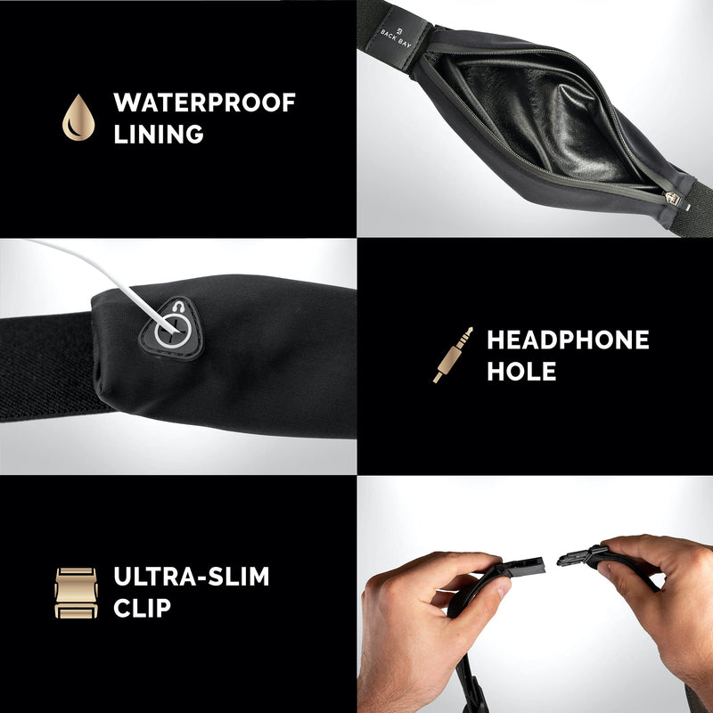 [Australia - AusPower] - No-Bounce Slim iPhone Running Belt for Women, Men [Fits iPhone 13, Max, iPhone 12 Pro, 11, XS, XR, X, 8 Plus, 7, 6] Back Bay Runner’s Phone Belt Waistband Pack, Waterproof for Runners Black 