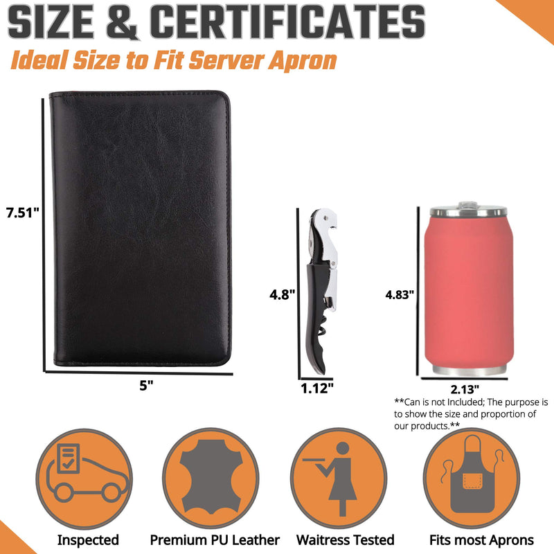 [Australia - AusPower] - Server Book Wallet Waitress Organizer – with Wine Opener, Waitress Book That Fits in Apron and Holds Receipts, Pocket Money and Guest Check, Waitress Accessories, Cute Server Book (Black) Black 