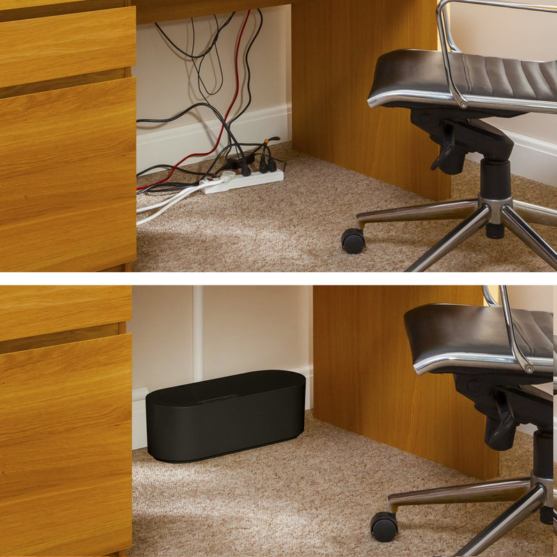 [Australia - AusPower] - D-Line Cable Management Box, Cord Organizer Box to Hide & Conceal Power Strips, Desk Cable Management Solution, Made from Electrically Safe ABS Material - 16.5" (L) x 6.5" (W) 5.25" (H) - Black Large 