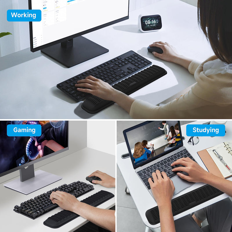 [Australia - AusPower] - MEKASS Keyboard Wrist Rest, Soft Memory Foam Wrist Support for Keyboard, Keyboard Pad for Hand and Wrist Pain Relief, Keyboard Wrist Pad for Long Hours of Work, Gaming, Studying（Classic Black） 