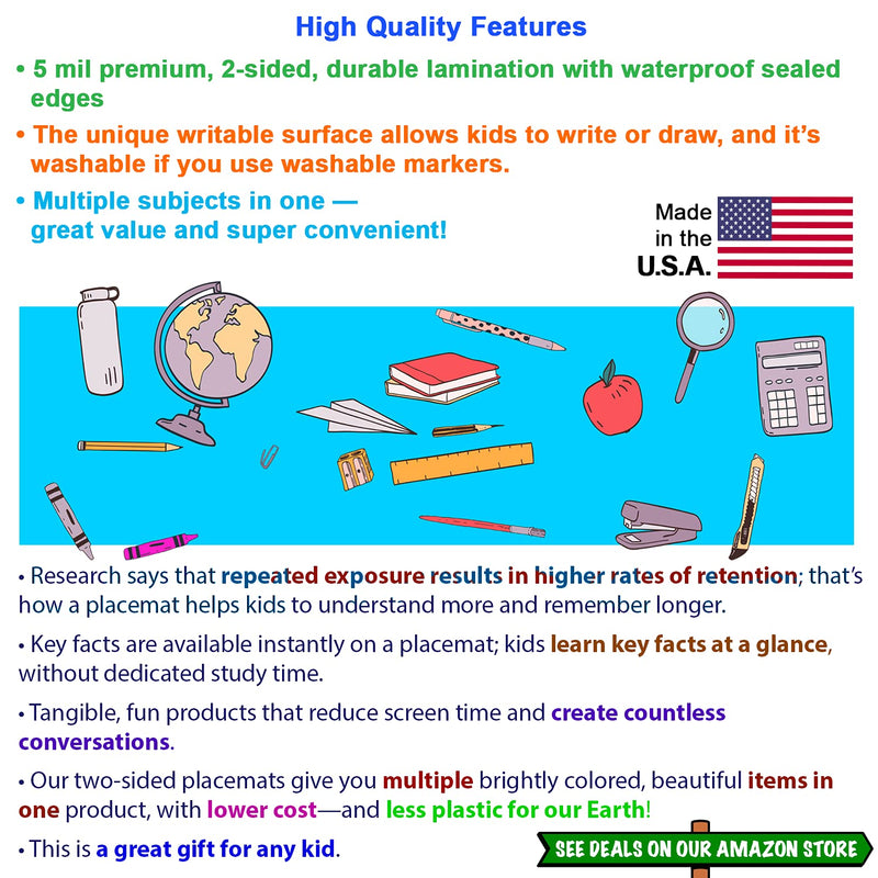 [Australia - AusPower] - Natural Learning Children's Placemat (2 Placemats: USA/Europe Centered World Map; Alphabet/Colors and Numbers/Shapes 4-in-1) 2 Placemats: Usa/Europe Centered World Map; Alphabet/Colors and Numbers/Shapes 4-in-1 