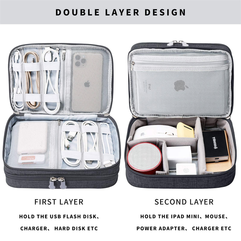 [Australia - AusPower] - Travel Cable Organizer Bag, Electronic Accessories Case Portable Double Layer Cable Storage Bag for Cord,Phone,Charger, Flash Drive, Phone, SD Card,Personal Items - (Black) S Black 