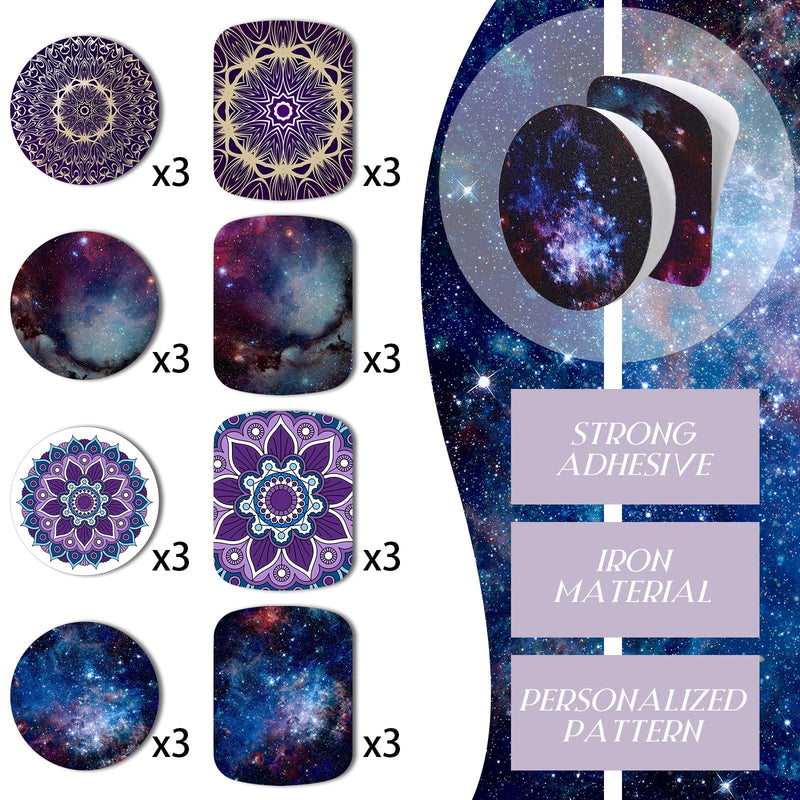 [Australia - AusPower] - 24 Pieces Replacement Mount Metal Plates Universal Metal Plate for All Magnetic Car Mounts, Cell Phone, Tablet Holder, 12 Rectangle and 12 Round (Purple and Blue, Delicate Style) Purple and Blue 