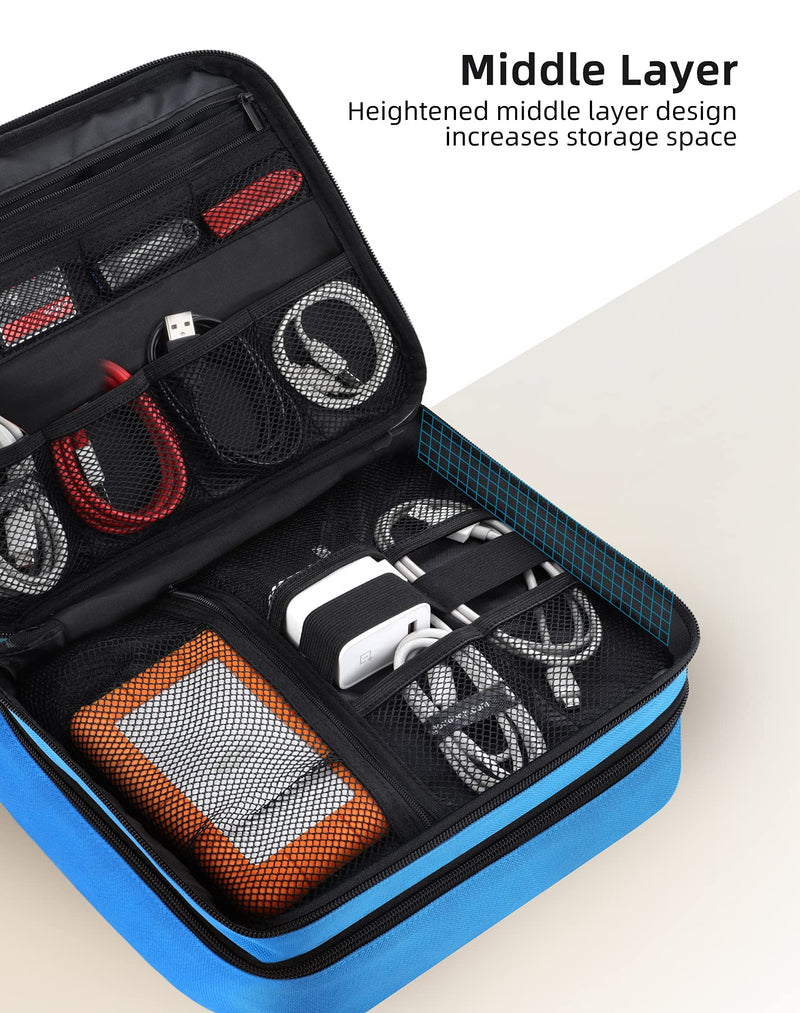 [Australia - AusPower] - Electronics Organizer-Super Large 3 Layer Travel Cable Charger Storage Organizer bag with Shockproof Pokect for Tablet, Cord Organizer Case with DIY Storage Area,Tech Pounch for Electronic Accessories Light Blue 