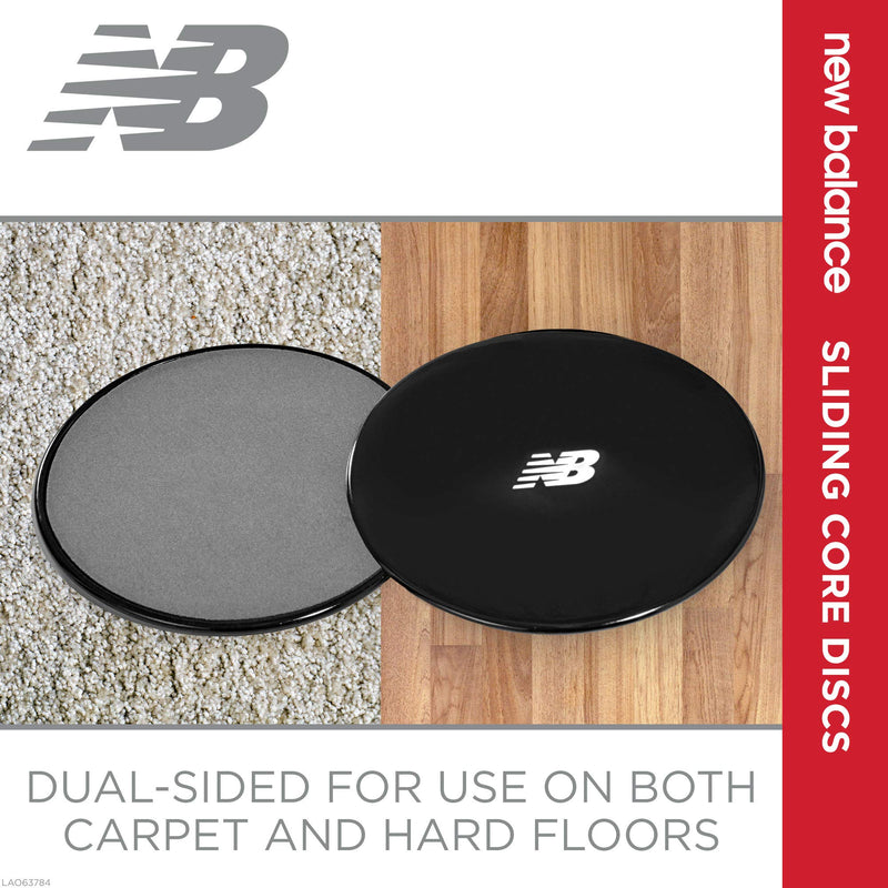[Australia - AusPower] - New Balance Sliding Core Discs Workout Sliders - Fitness Ab Sliders Dual-Sided Pads (Carpet/Hardwood Floor) | Home Ab Exercise Equipment for Women, Men, Black/Grey 