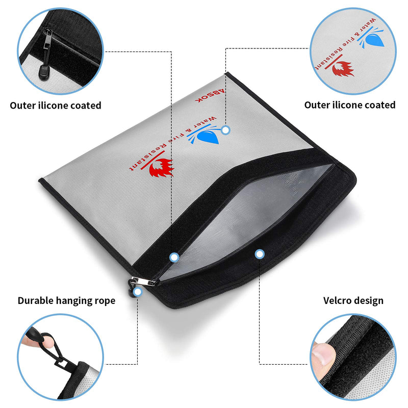 [Australia - AusPower] - Fireproof Document Bag，Fireproof Money Safe Document Bag 15 x11 & 9x7 Inches Set Non-Itchy Silicone Coated Fire Resistant Bag Fireproof Safe Storage for Money, Documents, Jewelry and Passport 