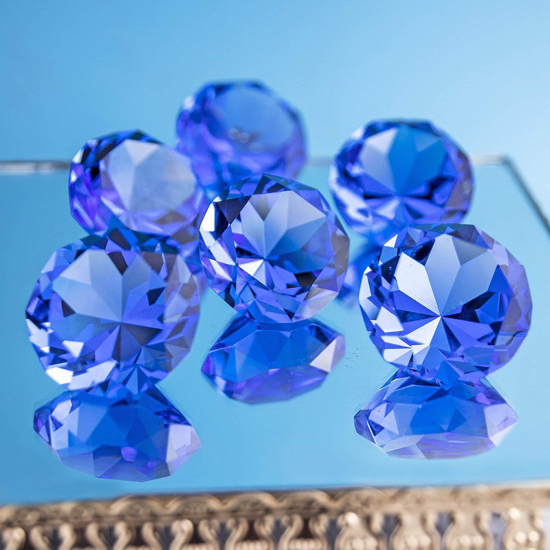 [Australia - AusPower] - Pack of 6 Blue Crystal Diamond Glass Jewels Home Decor, Wedding Table Decoration, Glass Paperweight 50mm (2in) 6pcs-Blue (50mm/2in) 