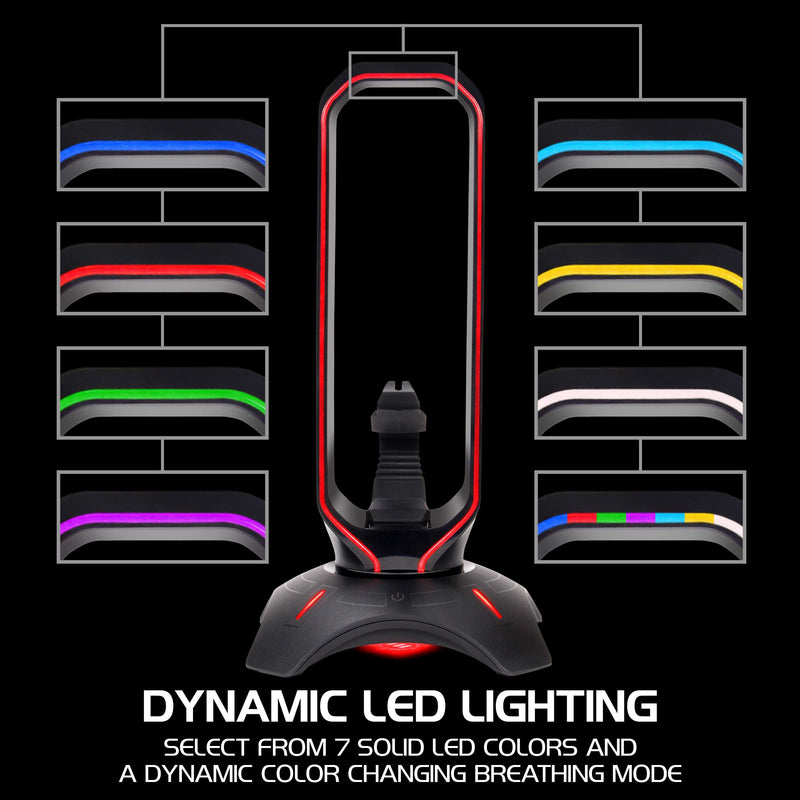 [Australia - AusPower] - ENHANCE Gaming Headset Stand - LED Headphone Stand with Mouse Bungee and 2 Port USB Hub - 7 RGB Colors + Color Changing Mode, Headset Holder, Mouse Bungee 3-in-1 Gaming Desktop Accessory 