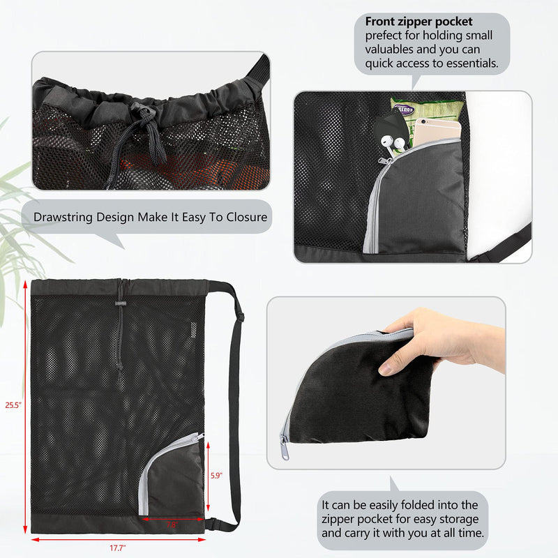 [Australia - AusPower] - BeeGreen Swim Bag Mesh Swimming Bag Foldable for Swimmer Pool Net Bag for Gear Beach Gym Black 