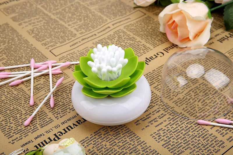 [Australia - AusPower] - Bloss Cotton Swab Holder Q-Tips Holder Lotus Toothpick Holder Small Toothpick Case Toothpicks Organizer Bathroom Vanity Canister -Green Green 1 PCS 