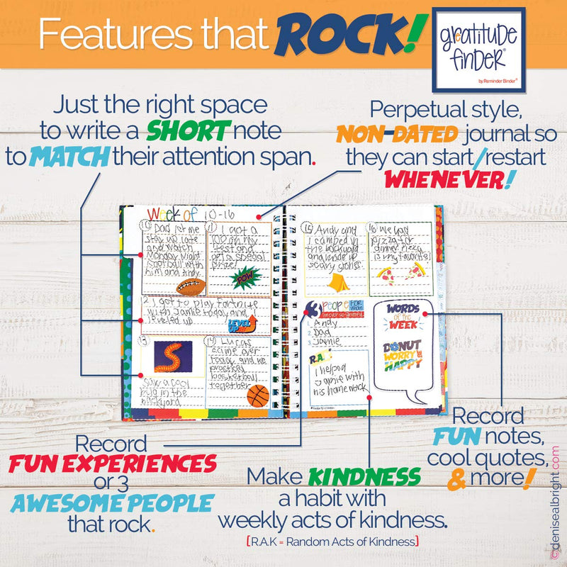 [Australia - AusPower] - Gratitude Finder® 52 Week Non-Dated Journal for Boys with 177 Totally Cool Hand-Illustrated Stickers (Super Kiddo) Super Kiddo Gratitude Finder Journal 