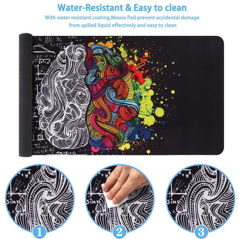 [Australia - AusPower] - iCasso Extended Gaming Mouse Pad (35.4x15.7 in), Large Non-Slip Rubber Base Mousepad with Stitched Edges, Waterproof Keyboard Mouse Mat Desk Pad for Work, Game, Office, Home - Left and Right Brain 