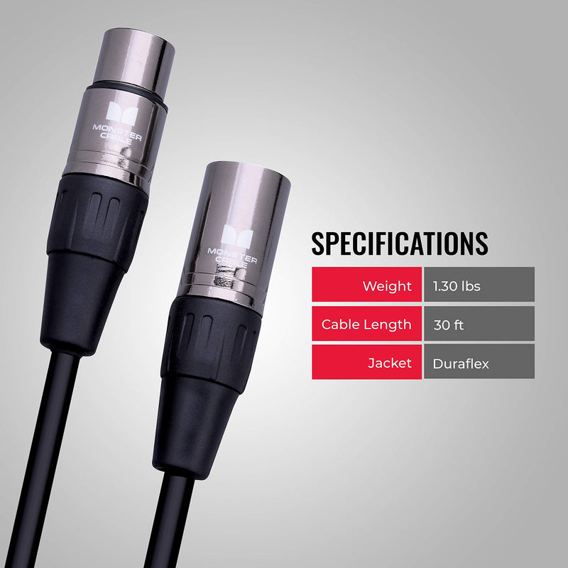 [Australia - AusPower] - Monster Prolink Monster Classic Microphone Cable: 30 ft, Silver Contact XLRs 30 ft. - Speak-On plugs 